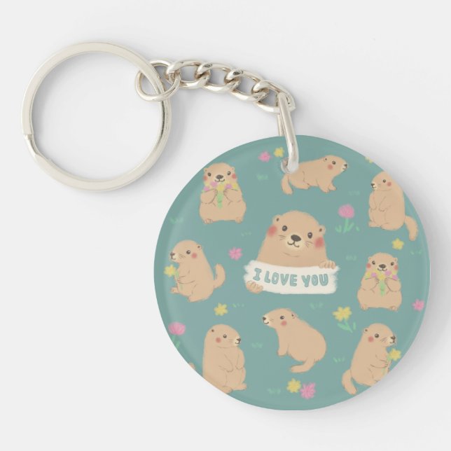 Porte-clefs Je T'Aime, Illustration Marmotte (Devant)