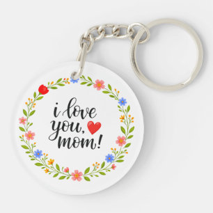 Porte-clefs Je t'aime maman Fête des mères Calligraphie floral