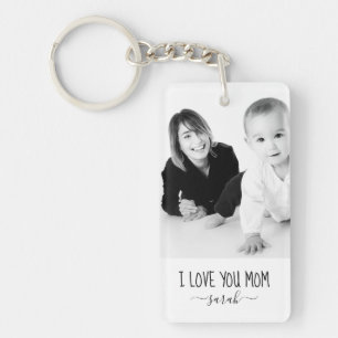 Porte-clefs Je t'aime maman photo personnalisée noir et blanc