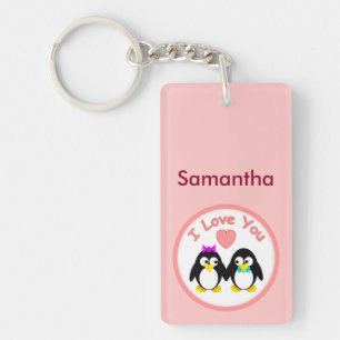 Porte-clefs Je t'aime, manchot, personnalisé