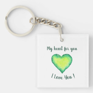 Porte-clefs Je t'aime mignon Coeur Vert et Bleu Anniversaire