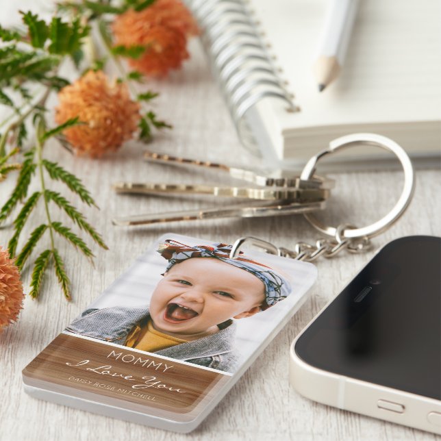 Porte-clefs Je T'Aime Photo Effet Bois Rustique (Devant droit)