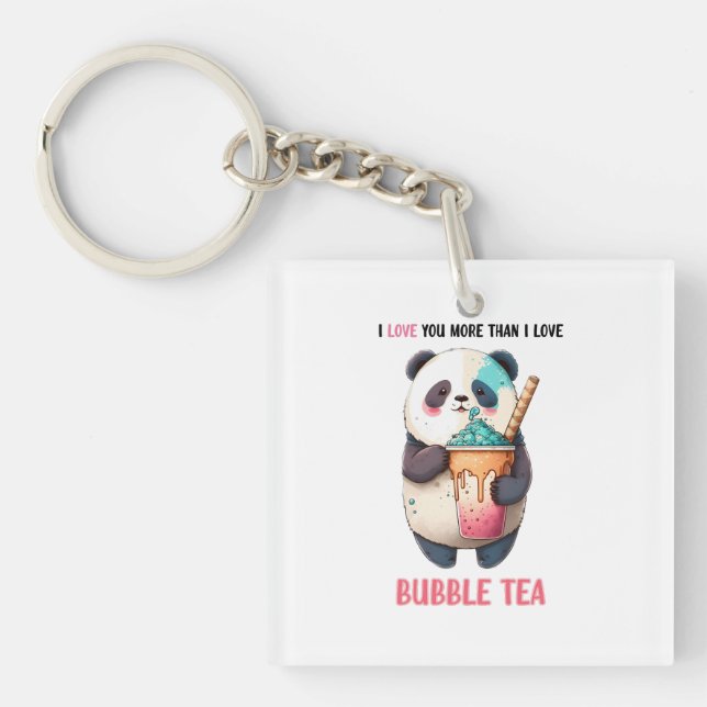 Porte-clefs Je t'aime plus que bubble thé adorable panda (Devant)