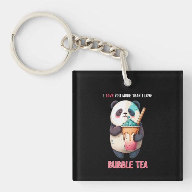Porte-clefs Je t'aime plus que bulle thé boba kawaii panda (Devant)