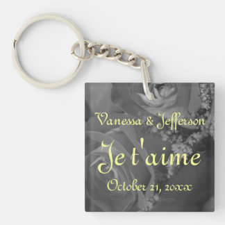 Porte-clefs "Je t'aime" - Roses en noir et blanc
