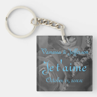 Porte-clefs "Je t'aime" - Roses en noir et blanc