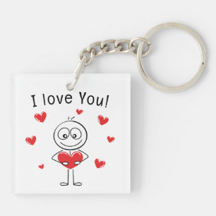 Porte-clefs Je t'aime Stick Figure Cœurs Mignons