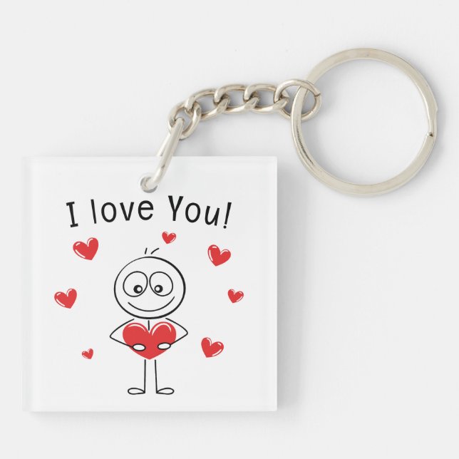 Porte-clefs Je t'aime Stick Figure Cœurs Mignons (Dos)