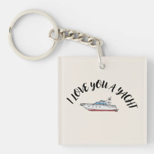 Porte-clefs "Je t'aime un yacht" Beige crémeux chaud côtier