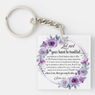 Porte-clefs Jean 14:1-3 Verse de la Bible Floral violet