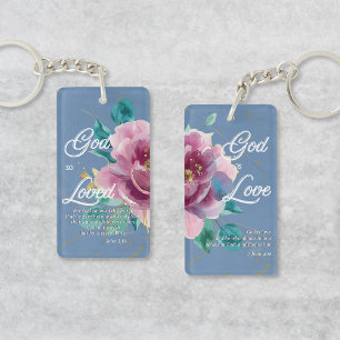 Porte-clefs Jean 3:16 Dieu aime rose floral chrétien