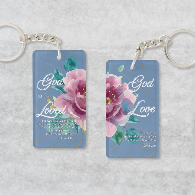 Porte-clefs Jean 3:16 Dieu aime rose floral chrétien (Créateur téléchargé)