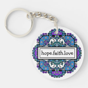 Porte-clefs J'espère. La foi. Love Purple et Blue Mandala