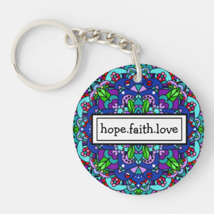 Porte-clefs J'espère. La foi. Love Purple et Blue Mandala Keyc