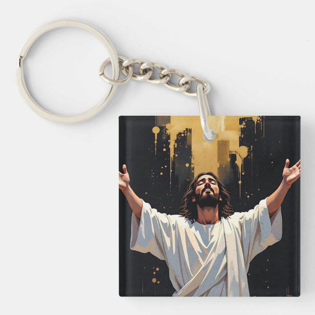 Porte-clefs Jesus Christ Our Savior | Black and Gold (Devant)