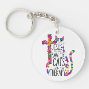 Porte-clefs Jésus Est Mon Sauveur Les Chats Sont Ma Thérapie D