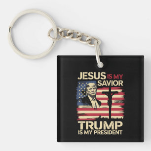 Porte-clefs Jésus est mon sauveur Trump est mon président Drap