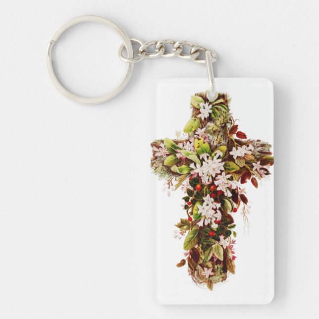 Porte-clefs Jésus Fleur de Pâques croix de dimanche  (Devant)