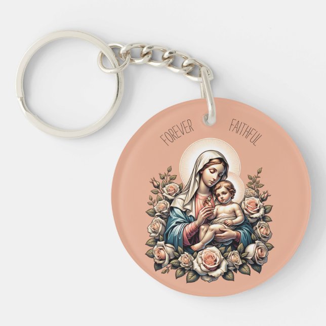 Porte-clefs Jésus Mère et Enfant Texte personnalisé Religieux (Devant)