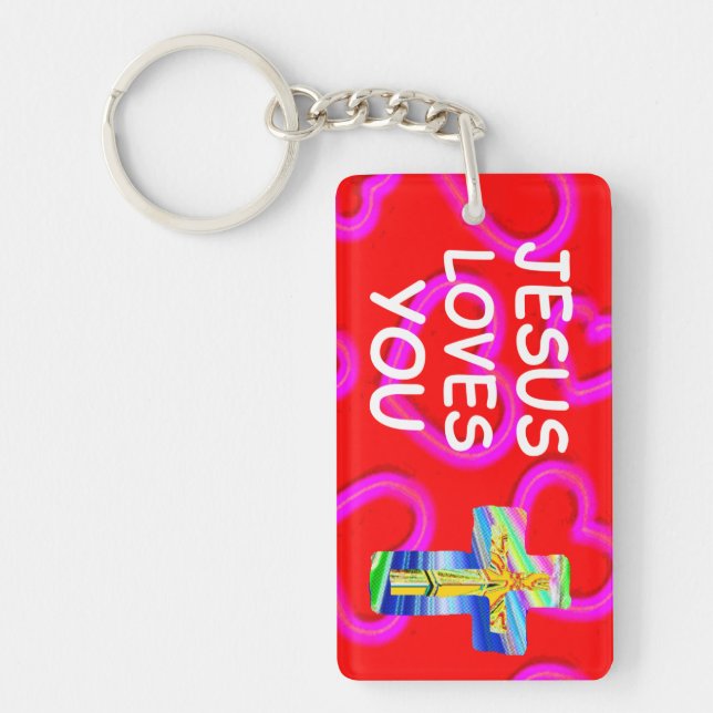 Porte-clefs Jésus Vous Aime Avec La Croix Chrétienne (Devant)