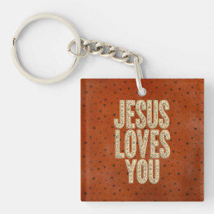 Porte-clefs Jésus vous aime Encouragement chrétien rustique