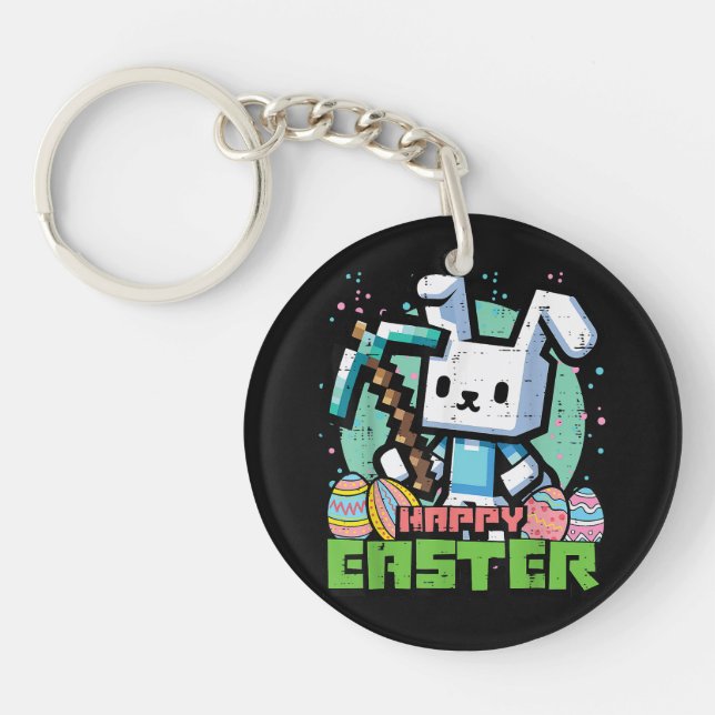 Porte-clefs Jeu de pixels de lapin de Pâques heureux  (Devant)