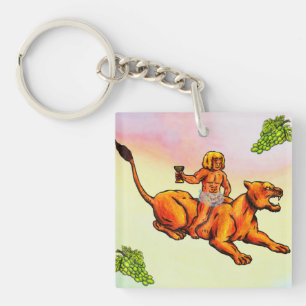 Porte-clefs Jeune Bacchus chevauchant une lionne et des raisin