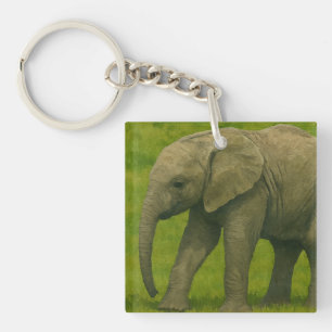 Porte-clefs Jeune éléphant avec tuteur dans la réserve de Gras