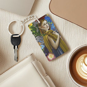 Porte-clefs Jeune fille elfe dragon enchantée jardin de fleurs