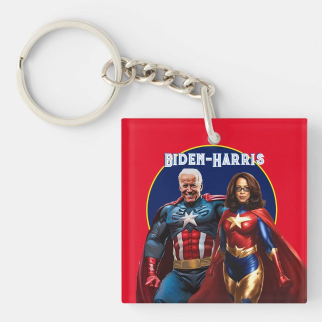Porte-clefs Joe Biden et Kamala Harris en super-héros (Devant)