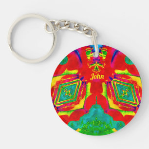 Porte-clefs JOHN ~ Jaune Rouge Vert Bleu Abstrait Fractal ~