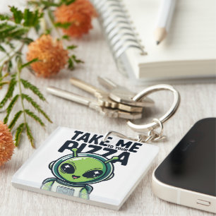 Porte-clefs Joli Alien Emmène-Moi à Ta Pizza Astronaute 