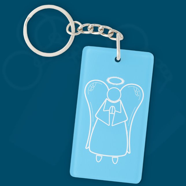Porte-clefs Joli Ange Gardien Blanc Et Bleu (double face) (Guardian Angel Light Blue Keyring)