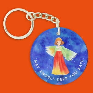 Porte-clefs Joli Ange Gardien Religieux Aquarelle Colorée