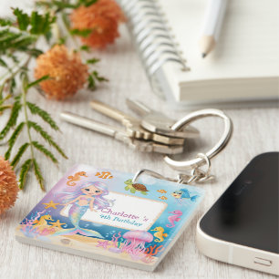 Porte-clefs Joli Anniversaire sirène poisson hippocampe arc-en