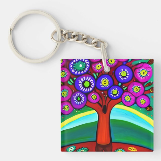Porte-clefs Joli Art Whimsical Folk Colorful (Devant)