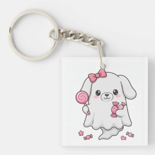 Porte-clefs Joli autocollant fantôme bonbon arc rose Halloween