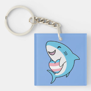 Porte-clefs Joli Blahaj bleu requin tenant Trans Coeur