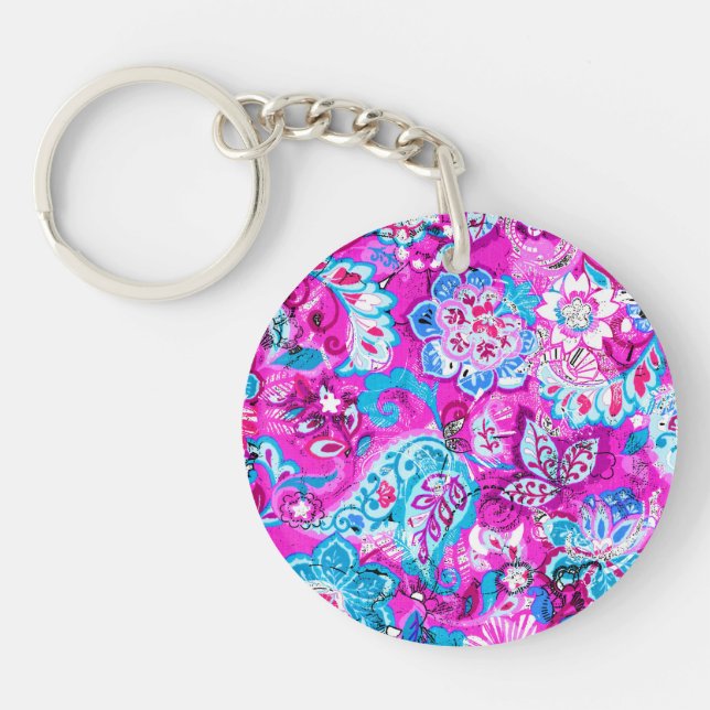 Porte-clefs Joli bleu rose fleurs motif (Devant)