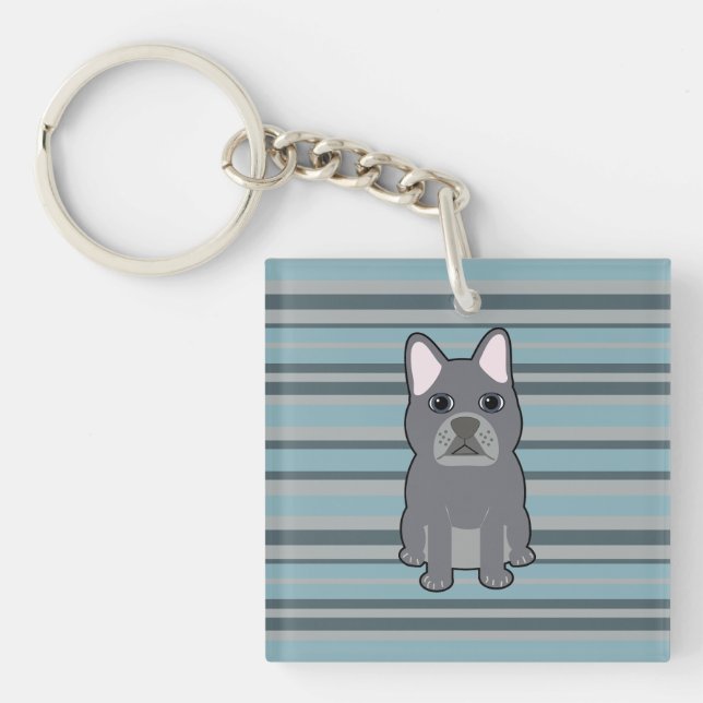 Porte-clefs Joli Bouledogue Français rayé bleu (Devant)