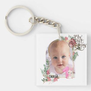 Porte-clefs Joli cadre floral rose pour bébé fille Premier Noë