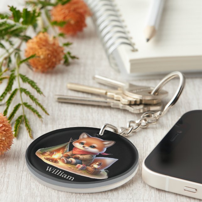 Porte-clefs Joli camping ajouter nom renard (Devant Droit)