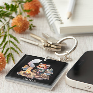 Porte-clefs Joli camping fox amoureux ajouter nom