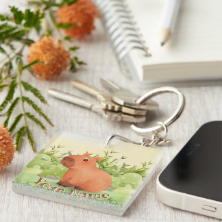 Porte-clefs Joli Capybara Nom Personnalisé Carré Acrylique