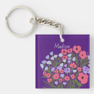 Porte-clefs Joli charme floral coloré + Nom personnalisé