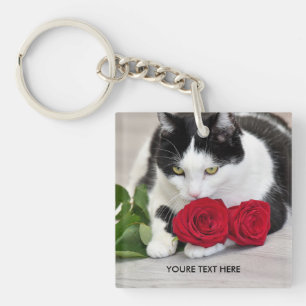 Porte-clefs Joli chat avec la rose rouge