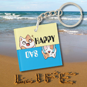 Porte-clefs Joli Chat de Dessin Animé Heureux Triste, Personna