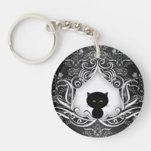 Porte-clefs Joli chat noir sur Damas