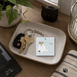 Porte-clefs Joli chat persan fluffy drôle miaou bleu