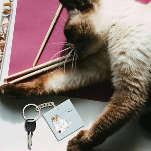 Porte-clefs Joli chat persan fluffy drôle miaou bleu